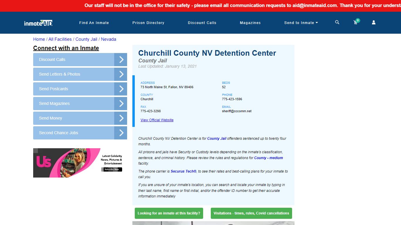 Churchill County NV Detention Center - Inmate Locator ...