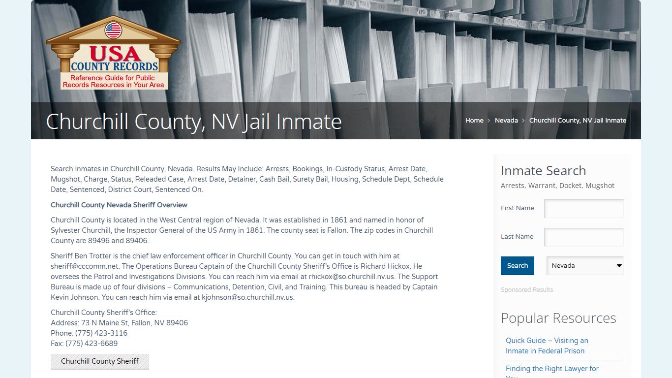 Churchill County, NV Jail Inmate | Name Search