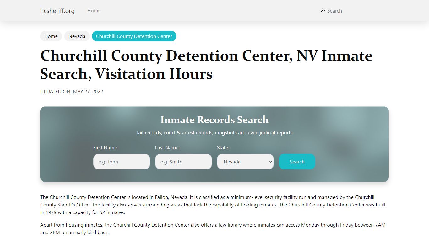 Churchill County Detention Center, NV Inmate Search ...